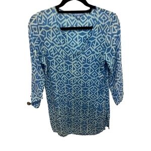 Blue Ginger Blue Long Sleeve V-Neck Lightweight Tunic Top Cover-Up Dress Size XS